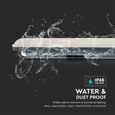 A close-up of a waterproof light fixture with water splashing on it.