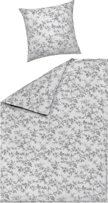 Produktbild von Satin-Bettwäsche - 155 x 220 cm - Weiß - Grau - Baumwolle - mit Reißverschluss