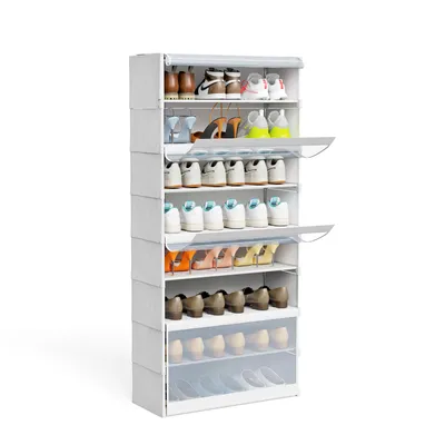 Produktbild von 8 Ebenen Schuhregal 139x64x30 cm Schuhschrank Weiß