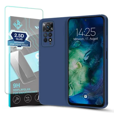 Produktbild von Hülle für Xiaomi Redmi Note 11 Pro mit 9H Displayglas Displayschutz Case Cover Bumper Smartphone Softgrip Schutzhülle Farbe: Blau