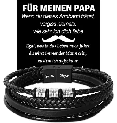 Produktbild von Lederarmband für Männer mit Gravur "Bester Papa" 21cm Geschenkbox