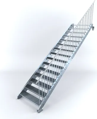 Produktbild von Stahltreppe 15 Stufen bis Höhe 300 cm, Laufbreite : 110 cm Geländer rechts ST 1 (31 / 31 mm)
