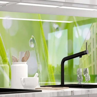 Produktbild von Küchenrückwand selbstklebend Glasoptik - MODERN GRASS - 1.8mm, versteift, alle Untergründe, Hart PET Material, PREMIUM 60 x 80cm