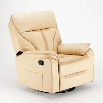 Immagine prodotto di Poltrona a dondolo Sissi con poggiapiedi e girevole a 360, in Pelle finta - Beige