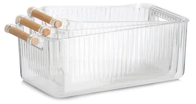 Produktbild von Zeller Aufbewahrungsboxen-Set, 3-tlg., Kunststoff/Bambus, transparent, ca. 28 x 16 x 11 cm, 31 x 17 x 11,5 cm, 34 x 18 x 12 cm