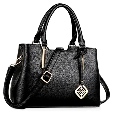 Produktbild von Elegante Handtaschen Damen Shopper Schultertasche Kunstleder Umhängetasche Frauen Shopper mit großer Kapazität Henkeltasche Schwarz