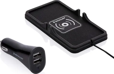 Zdjęcie produktu dla Ładowarka samochodowa / Qi do telefonu komórkowego Dunlop - bezprzewodowe ładowanie - szybka ładowarka - w zestawie ładowarka samochodowa i kabel