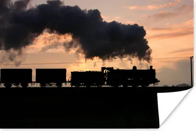 Produktbild von MuchoWow® Poster Eine Dampflokomotive bei Sonnenuntergang 120x80 cm - Bilder