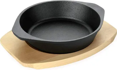 Produktbild von WAS Germany Servierpfanne mit Holzuntersetzer und Lappengriffen Ø 18 cm Gusseisen