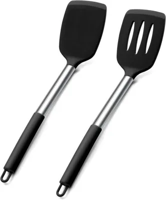 Image de Lot de 2 spatules de cuisine avec manche en acier inoxydable