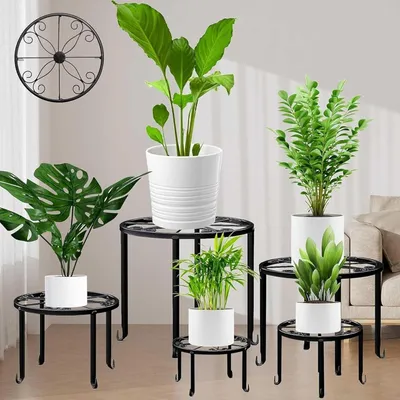 Produktbild von Blumenständer Set von 5 - für drinnen und draußen - schwarz - Metall