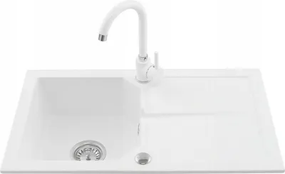 Obrázek produktu pro Granitový kuchyňský dřez Dřezová skříňka Vestavný dřez 750x435mm výběr barvy + baterie, barva:bílá