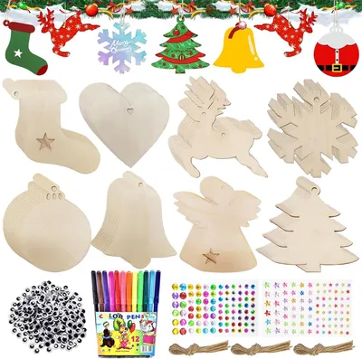 Produktbild von Holzhänger zum Bemalen, Weihnachten - Set mit 224 Stück - Holzbasteln für Kinder - Bastelset