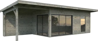 Produktbild von Palmako Gartenhaus Andrea 17,1+7,9 m² Slide Plus mit Isolierglas-Schiebetür  - 44 mm Grau tauchgrundiert