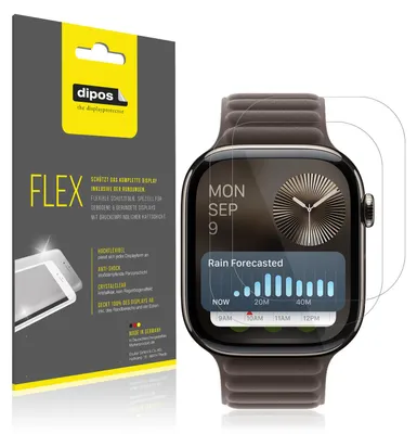 Produktbild von 2x Schutzfolie für Apple Watch Series 11 46mm Folie, 100% Displayabdeckung, dipos Flex