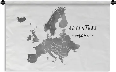Produktbild von MuchoWow® Wandteppich Wandbehang Eurocard in grauer Aquarellfarbe mit dem Zitat "Adventure more" - schwarz-weiß 60x40 cm Tapisserie Dekoration Wandtuch - Wanddekorationen