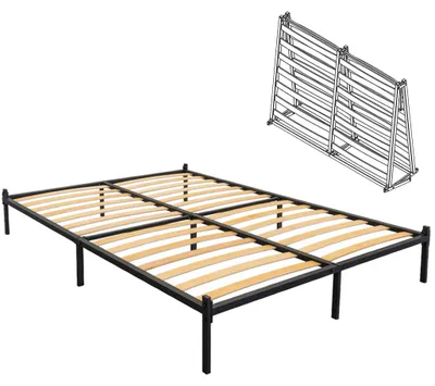 Obrázek produktu pro Skládací rám postele 180x200 cm - Skládací kovová postel s dřevěnými lamelami