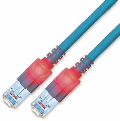 Produktbild von EasyLan DualBoot LED Patchkabel RJ45 S/FTP Cat.6 (Class E), mit saCon Stecker, LSOH, blau, 2 m