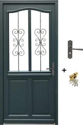 Image de Porte d'entree Bois vitree, Sabrina , gris RAL7016, H215 x L90 p.Gauche  + Poignee Et Barillet (ref 010403FP)