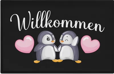 Produktbild von Trendation - Willkommen Fußmatte Grafik Schmutzfangmatte Geschenk Außen Innenbereich 60x40 cm Waschbar Türmatte Pinguine