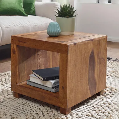 Image de FineBuy Table basse Sheesham Bois massif 50x45x50cm Table basse Salon