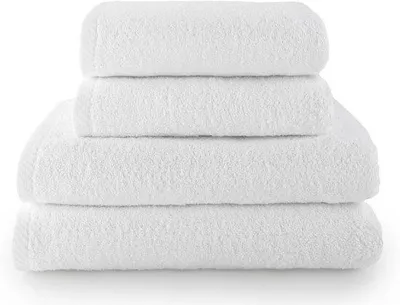 Immagine prodotto di Set di asciugamani Unyqoos® da 4 pezzi, 100% cotone pettinato, bianco – 2 asciugamani da bagno grandi e 2 asciugamani per il lavaggio delle mani, morbidi e assorbenti