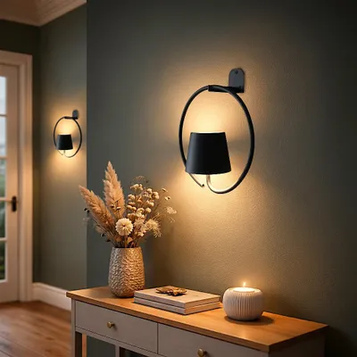 Produktbild von Akku Wandlampe PL413 dimmbar – kabellose LED Wandleuchte warmweiß, Touchsensor, abnehmbar auch als Tischlampe, USB-C aufladbar, Metall schwarz Ø26 cm
