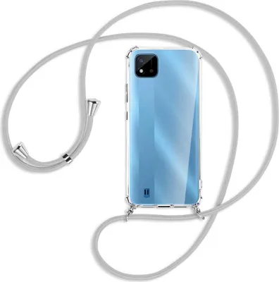 Produktbild von Handykette Backcover-Schutzhülle mit Band (Metall silberfarben) für Realme C11 2021 / C20 / C20A - silbergrau