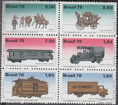 Produktbild von Briefmarken Brasilien 1978 Mi 1676-1681 Sechserblock (kompl.Ausg.) postfrisch Entwicklung der Postbeförderung