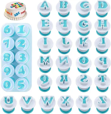 Productafbeelding van Uitsteekvormen, alfabet en cijfers, 26 letters + 10 cijfers, geschikt voor fondant en koekjes