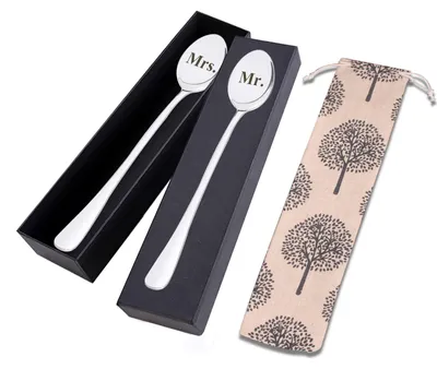 Productafbeelding van Gravierte Koffielepels Mr. & Mrs. - Set van 2