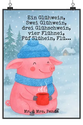 Produktbild von Mr. & Mrs. Panda Bild Schweinchen Glühwein Design DIN A0 - Weiß - Geschenk, Weihnachten, drucke, Betrunken, Spruch, Wandbild, wanddeko, Weihnachtsmarkt, wandkunst