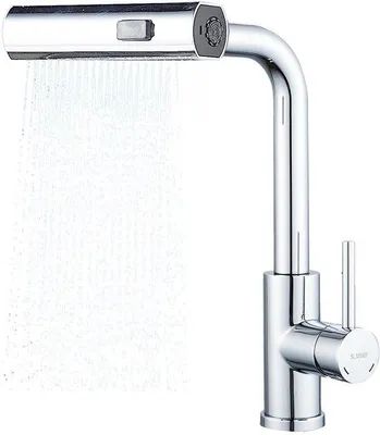 Produktbild von SUS304 Umschwenkbarer Küchenhahn mit 3 Sprühstufen, 360° drehbarer Arm, Küchenmischhahn, rostraufrei, Chrom