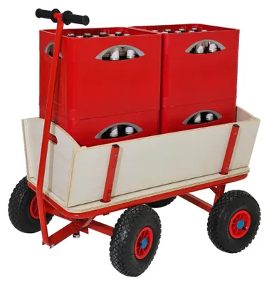 Produktbild von Profi Bollerwagen BOLLY | HxBxT 97x95x60cm | Holz | Luftreifen | Traglast 150kg | Rot | Handwagen Holzbollerwagen Transportwagen