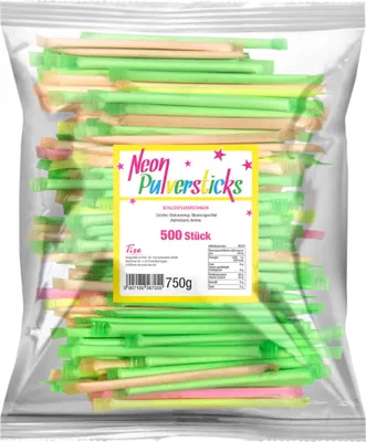 Tise Neon Pulversticks mit Dextrosepulver 500 Stück Packung 750g