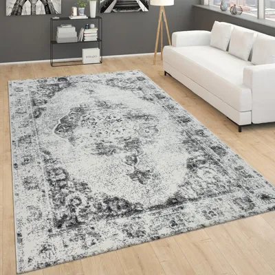 Produktbild von Teppich Für Wohnzimmer, Vintage-Kurzflor Mit Orient-Design, Meliert Grau Grösse 60x100 cm