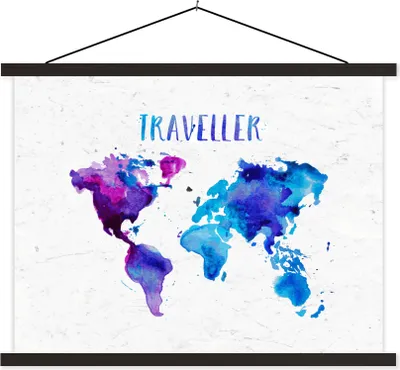 Produktbild von MuchoWow® Textilposter Karte - Aquarellfarbe - Text 40x30 cm mit schwarzem Rahmen - Dekorationen
