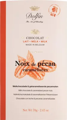 Produktbild von Dolfin Vollmilchschokolade mit karamellisierten Pekannüssen