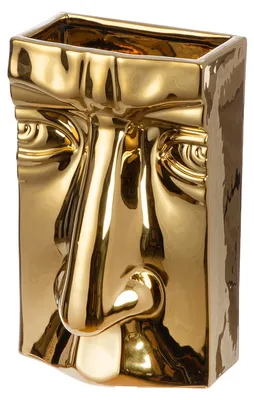 Productafbeelding van Gilde Vase, Gesicht, "Volto", Keramik, goldfarben, VE 2, L. 11 cm, B. 14 cm, H. 23 cm 59054