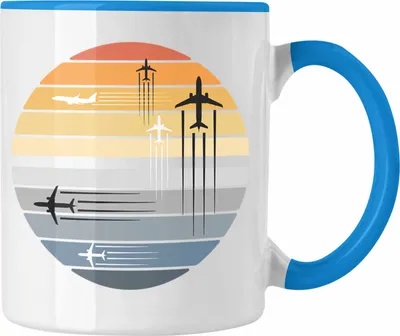 Produktbild von Trendation - Pilot Geschenk Tasse Flugzeug Fliegen Geschenkidee Piloten Kaffeetasse Grafik (Blau)