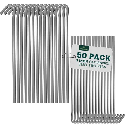Imagen del producto de Estacas para tiendas de campaña, 23 cm, clavijas de acero galvanizado de alta resistencia, 50 unidades, resistentes a la corrosión, ideales para camping