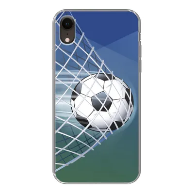 Produktbild von MuchoWow® Handyhülle Schutzhülle Hülle für iPhone XR Eine Illustration eines Fußballs im Netz - Jungen - Mädchen - Kinder Silikon Softcase Handy Hülle - Schutzdeckel