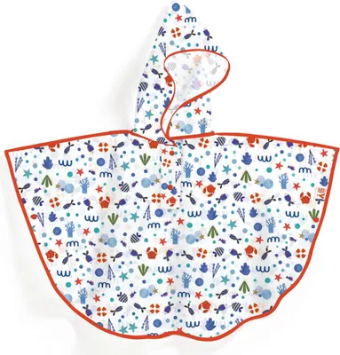 Produktbild von Djeco Regenponcho Ocean für Kinder, Größe S (3-5 Jahre), 80x46 cm, mit Kapuze