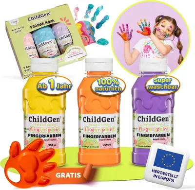 Produktbild von Fingerfarben ungiftig,  Fingermalfarben, Fingerfarben Baby ungiftig , geeignet zum Malen für Kindergarten, Schulen oder Zuhause, Handfarben Kinder, Fingerfarbe ab 1Jahr - 3x350ml