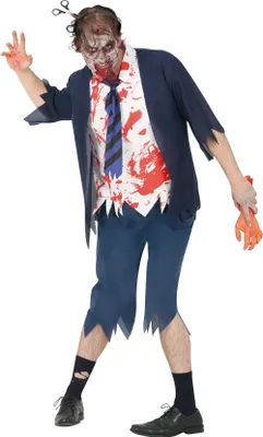 Produktbild von Zombie Untoter Schuler Halloween Kostum Grusel Party Fasching Horrorkostum Outfit, Größe: 52 - 54 (L) Farbe: Blau
