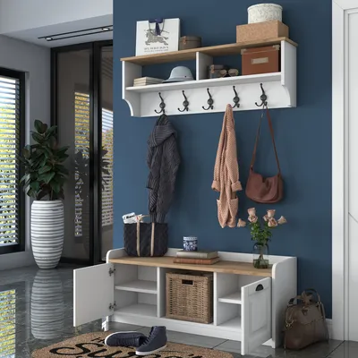 Image de Skye Decor, P2 - 1636 - Walnut, Armoires, Poteau d'entrée, blanc, 120 x 45 x 40 cm