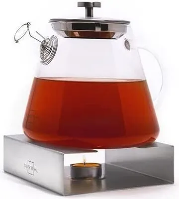 Produktbild von SILBERTHAL Teekanne mit Stövchen aus Edelstahl Set Glas - Mit Siebeinsatz - 1,5 Liter - Zum Warmhalten der Teekanne mit Teelicht