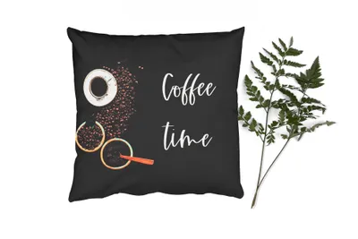 Produktbild von MuchoWow® Zierkissen Sofakissen Wohnzimmer Dekokissen 40x40 cm Zitate - Sprichwörter - Kaffeezeit - Foto Kissen - Schlafzimmer Dekoration