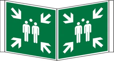 Produktbild von Dreifke® Rettungszeichen 300x300mm, Sammelstelle E007 Winkel-/Nasenschild - A...