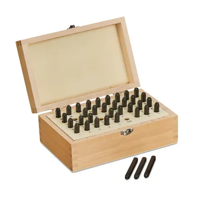 Immagine prodotto di Set di caratteri a pressione Relaxdays, 36 pezzi, timbri da 3 mm, in pelle e metallo, set di caratteri A-Z e 0-9, in acciaio, nero